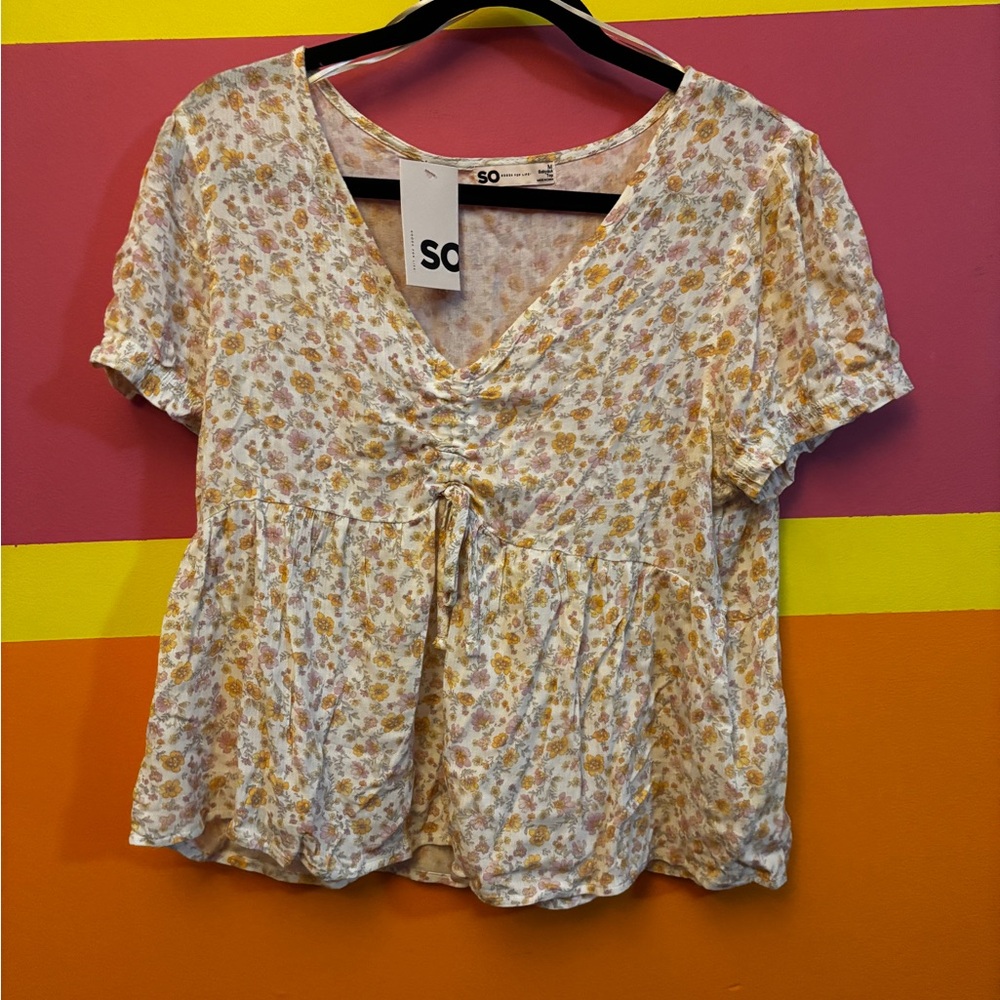 SO Floral Top with Yellow and Pink Accents